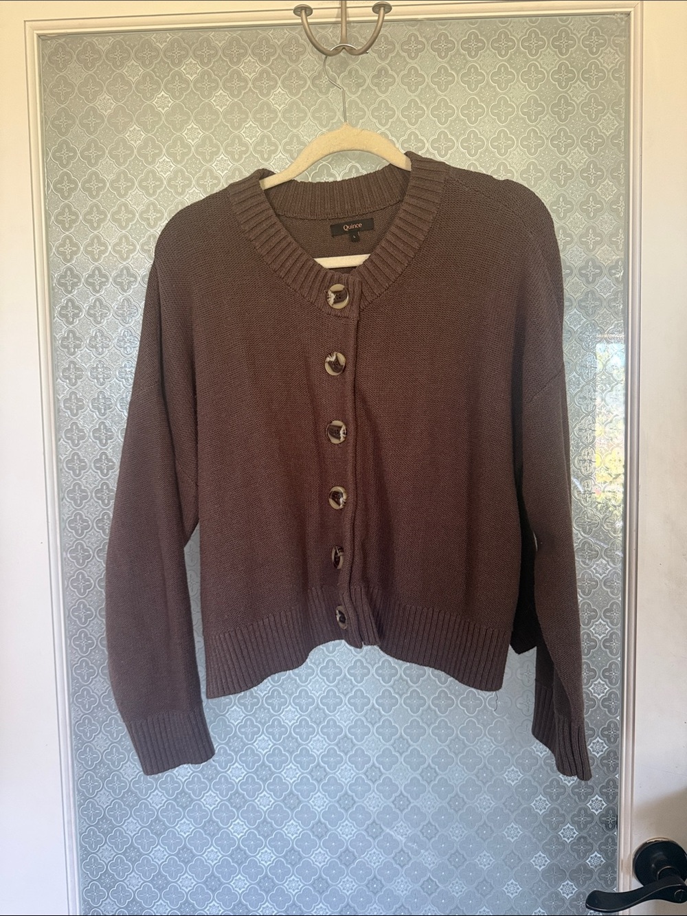 Quince Brown Button-Front Knit Cardigan